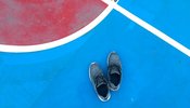 shoes in a basketball court