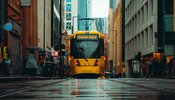 A yellow bus on the street